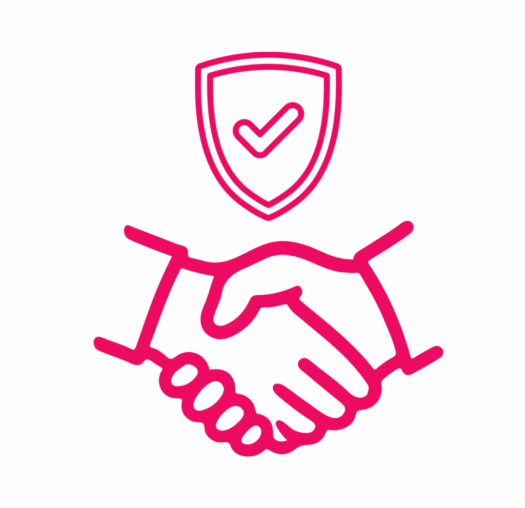 Image of hands shaking below a compliance symbol