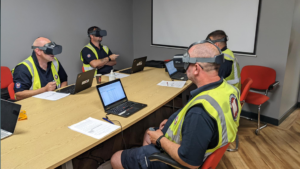 An image of HGV drivers completing a virtual reality hazard prediction test