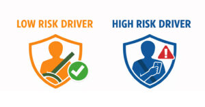 Graphic comparing a low risk driver and a high risk driver
