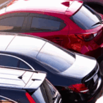 Multiple parked vehicles viewed from above representing company fleet vehicles