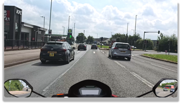 A screenshot from a motorcycle hazard test