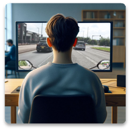 An image of a man completing a hazard perception test