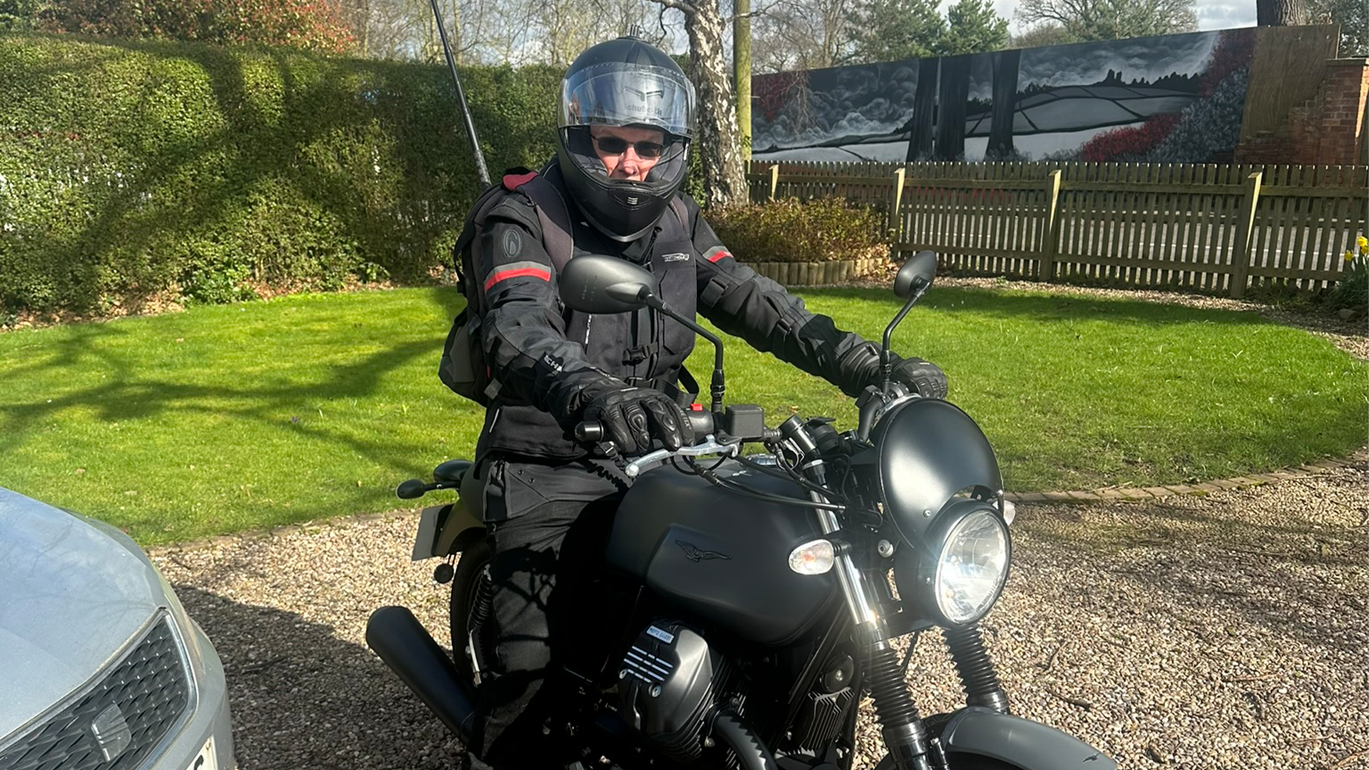 Motorcycle hazard perception test filmed from a rider perspective