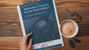 Front cover of Guide 4 in the Fleet Safety Competence Series, shown resting on a table: Telematics